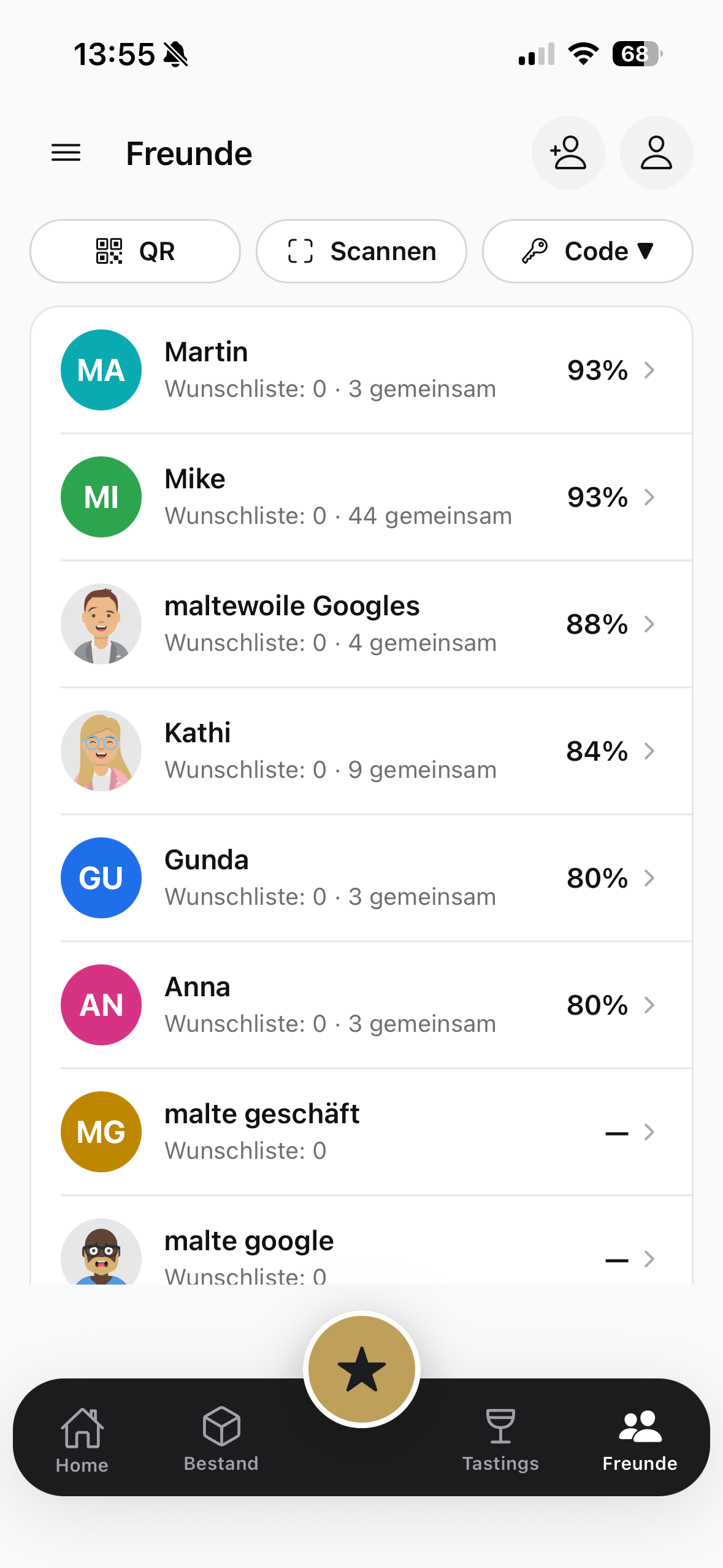 TastingRoom App – Amis avec similarité de goût