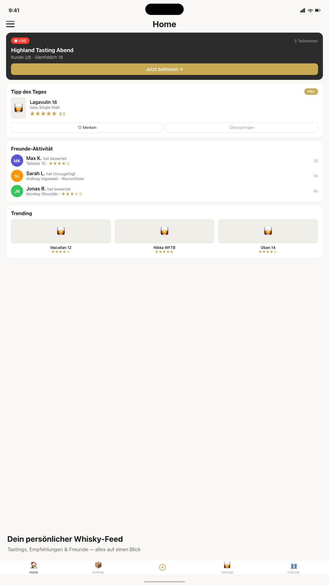 TastingRoom App - Home Feed