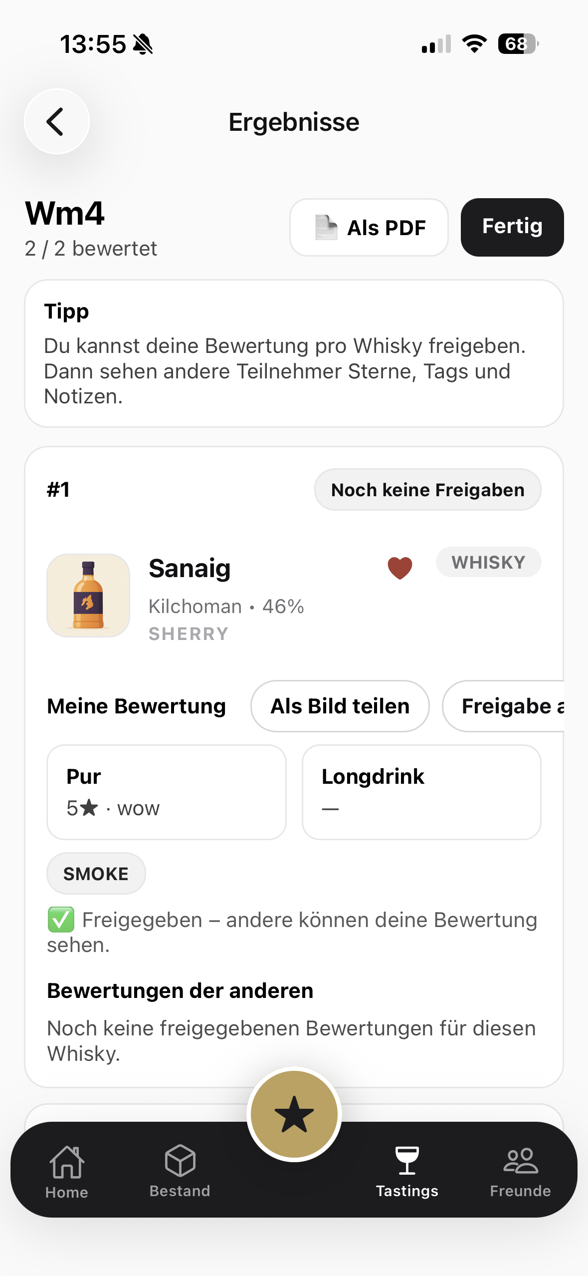 TastingRoom App – Résultats de dégustation Sanaig Kilchoman